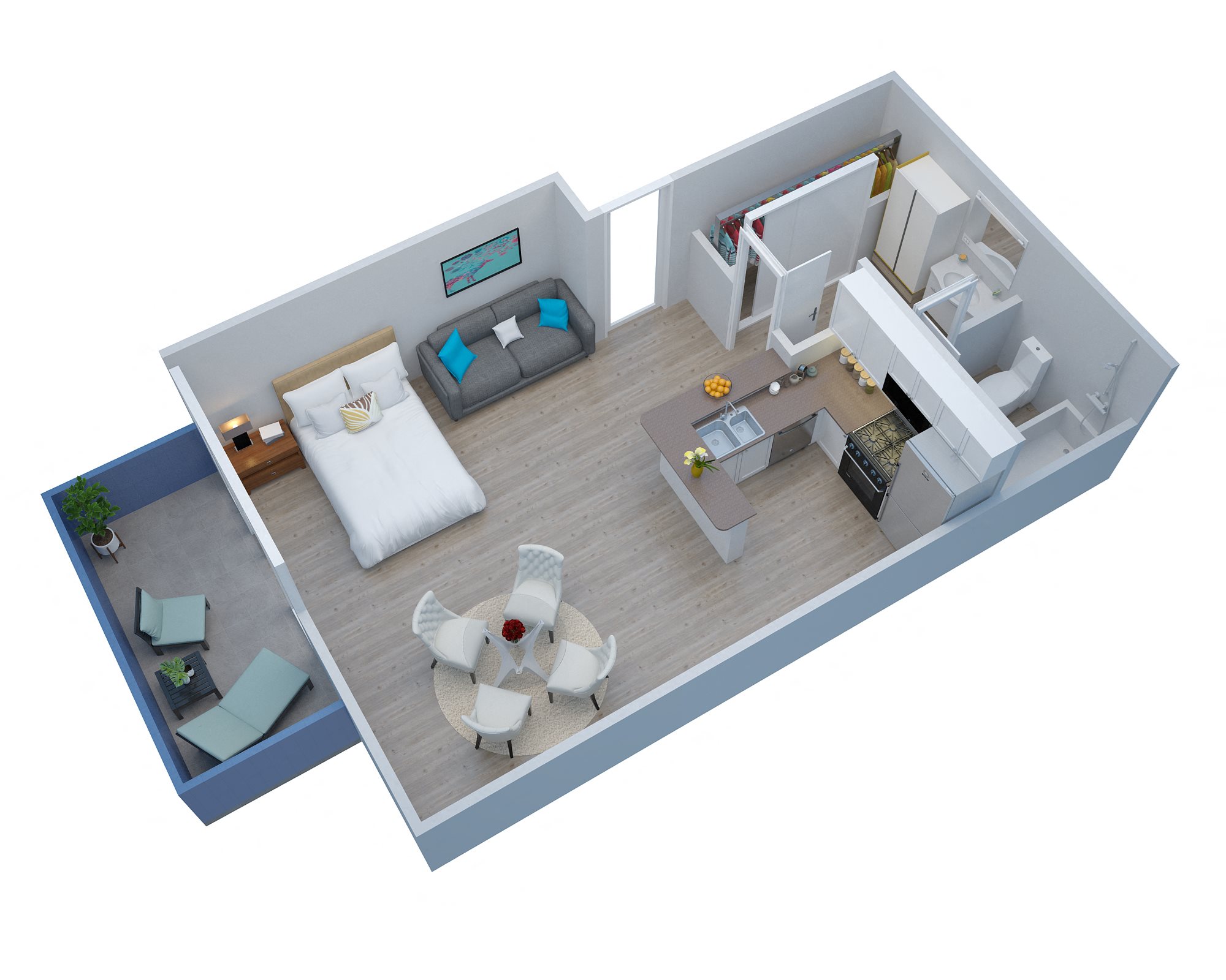 Studio Floor Plan_Milano Apartments Studio floor plan at Milano Apartments in Torrance, CA 90503